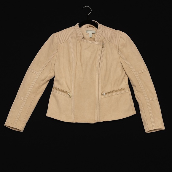 🤎 H&M Faux Suede Moto Jacket | XL (US 14) | Beige - Picture 1 of 8